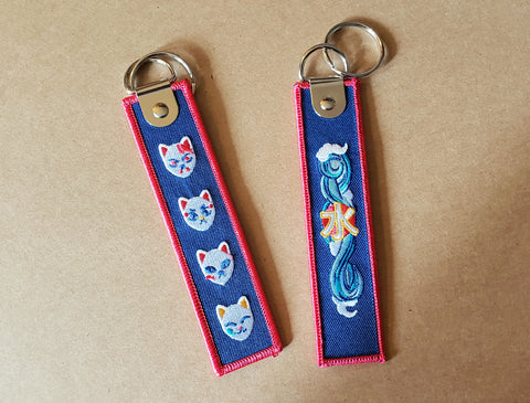 Fox Mask Embroidered Tag Keychain