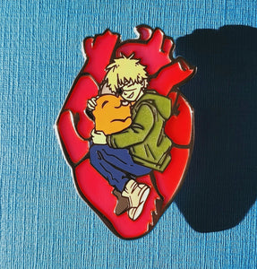 CSM - Silver Denji + Pochita 3" Stained Glass Enamel Pin